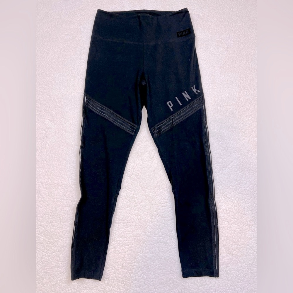 NWOT Victoria’s Secret Pink Cotton High Waist Full Length Black Logo Leggings